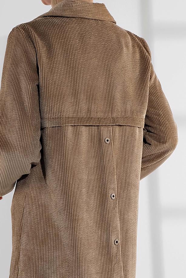 Hijab clothing  GROMMET DETAILED CORDUROY TRENCH-COAT 3004  - TRENDTESETTÜR