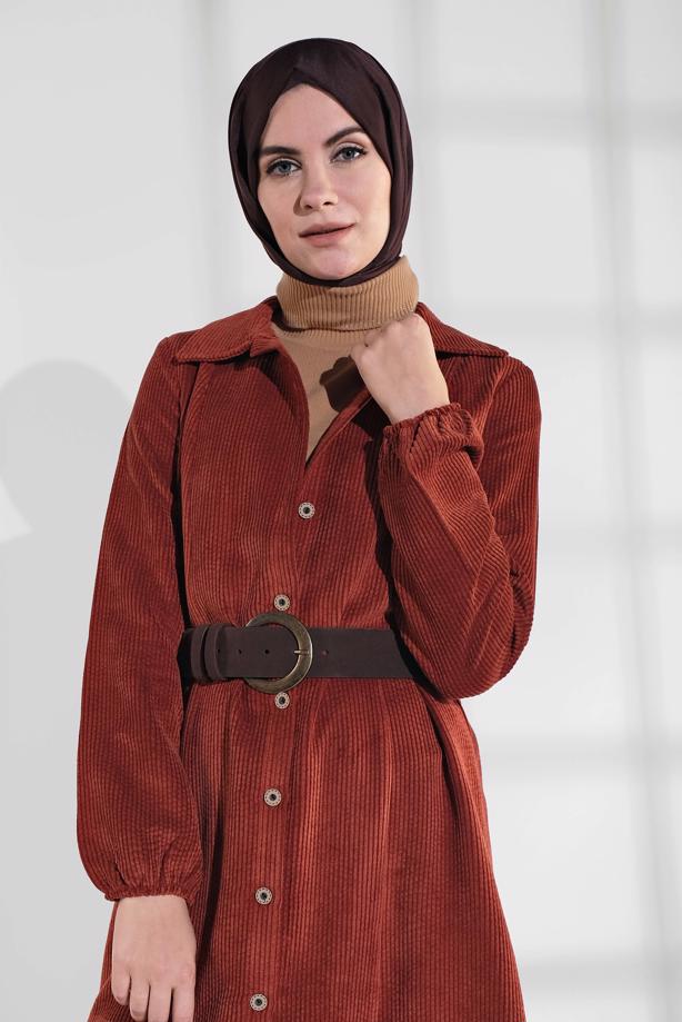 Hijab clothing  GROMMET DETAILED CORDUROY TRENCH-COAT 3004  - TRENDTESETTÜR