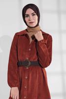 Hijab clothing BROWN GROMMET DETAILED CORDUROY TRENCH-COAT 3004 