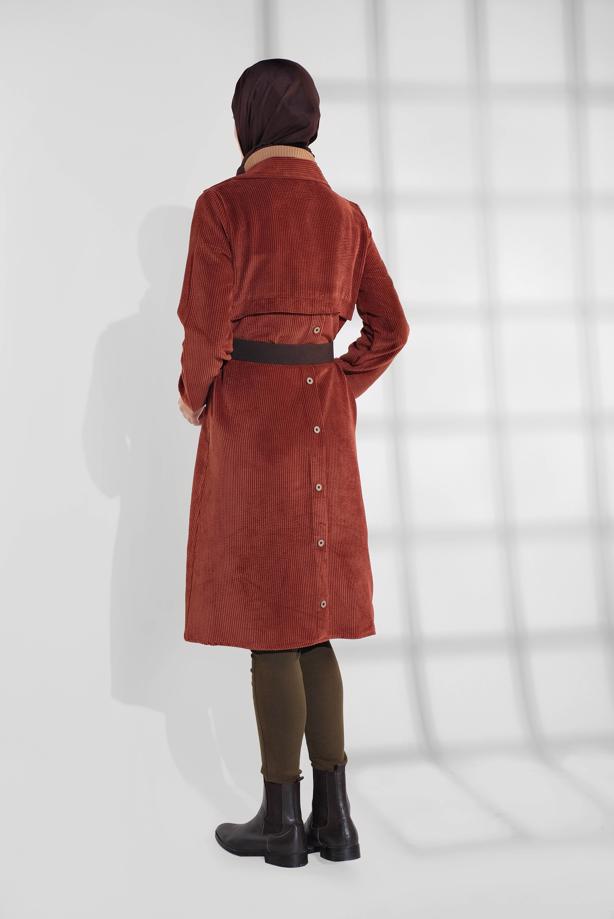 Hijab clothing  GROMMET DETAILED CORDUROY TRENCH-COAT 3004  - TRENDTESETTÜR