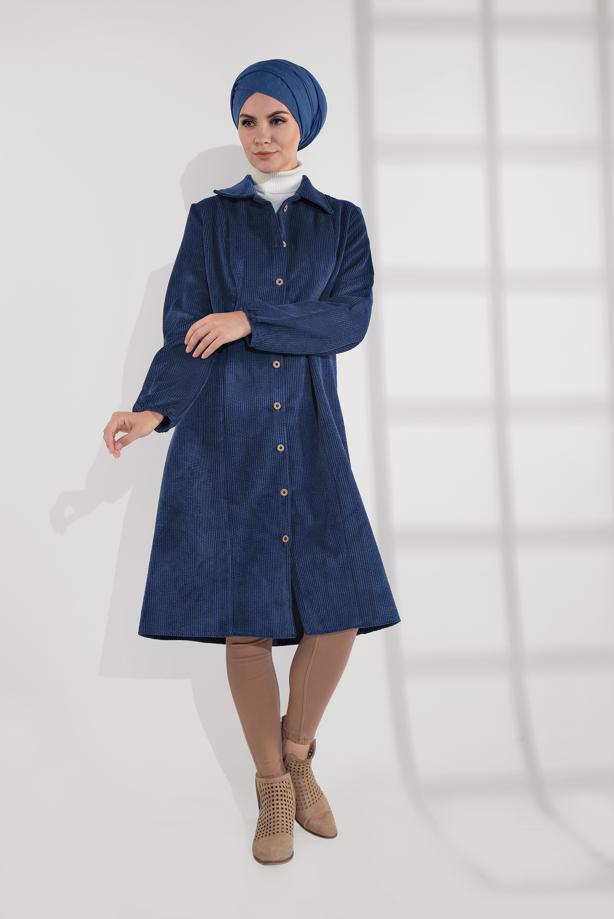 Hijab clothing  GROMMET DETAILED CORDUROY TRENCH-COAT 3004  - TRENDTESETTÜR