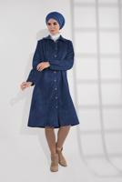 Vêtements hijab BLEU MARINE IMPERMÉABLE EN VELOURS CÔTELÉ À œILLETS 3004