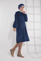 Vêtements hijab BLEU MARINE IMPERMÉABLE EN VELOURS CÔTELÉ À œILLETS 3004