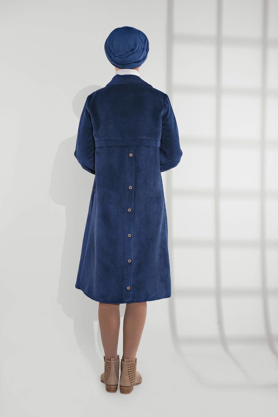 Vêtements hijab BLEU MARINE IMPERMÉABLE EN VELOURS CÔTELÉ À œILLETS 3004