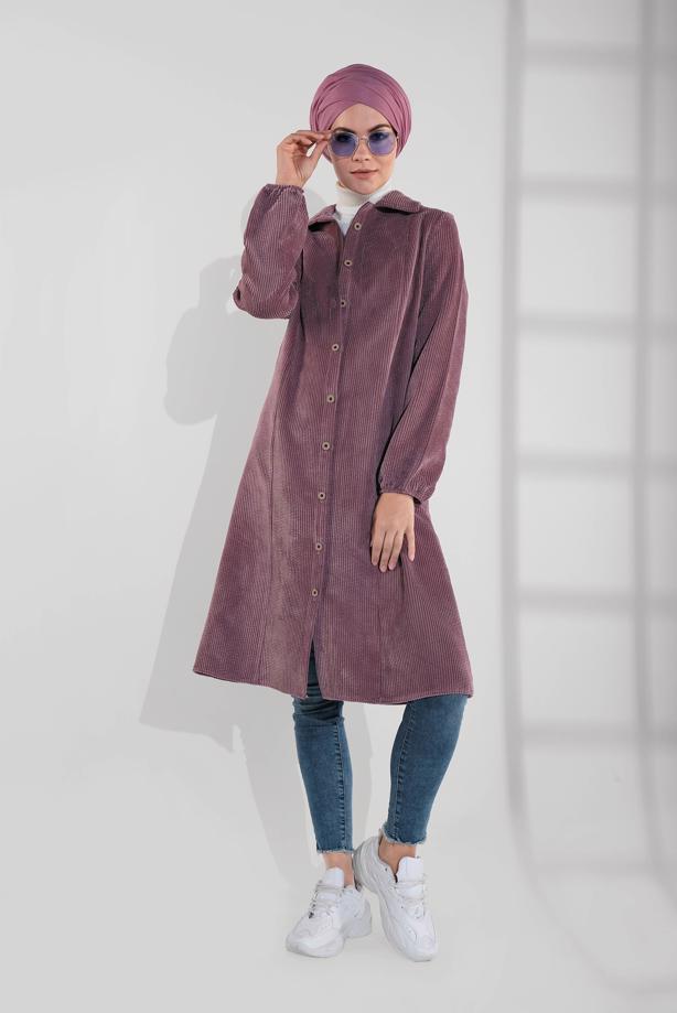 Hijab clothing  GROMMET DETAILED CORDUROY TRENCH-COAT 3004  - TRENDTESETTÜR