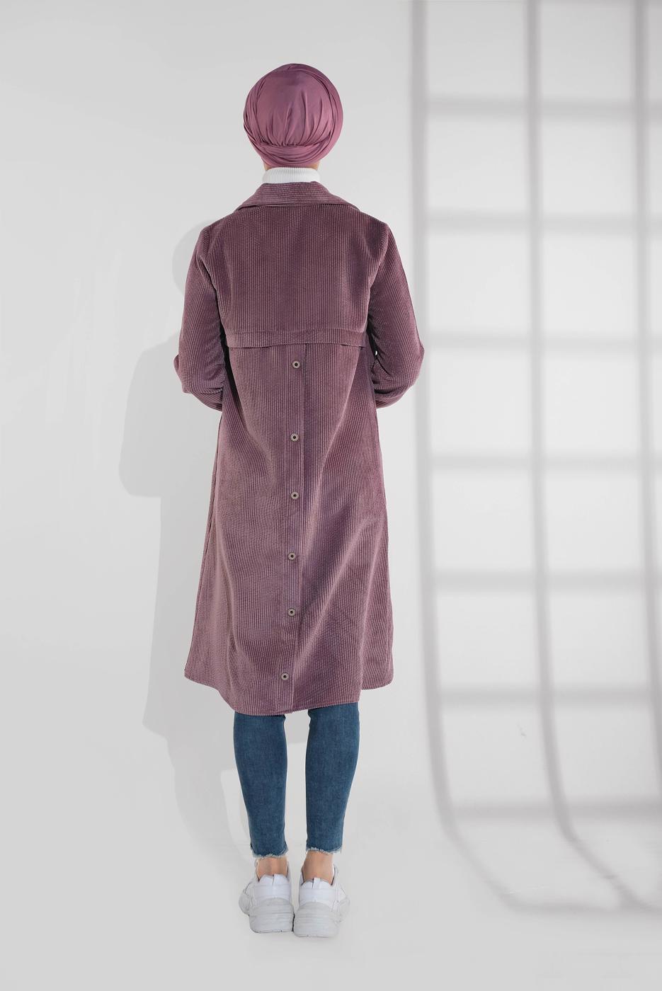 Hijab clothing PINK GROMMET DETAILED CORDUROY TRENCH-COAT 3004 