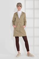 Hijab clothing BROWN HOODED TRENCH-COAT 3608 