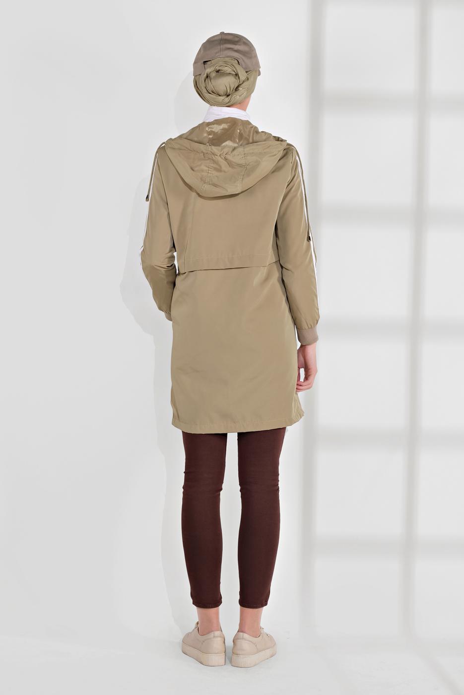 Hijab clothing BROWN HOODED TRENCH-COAT 3608 