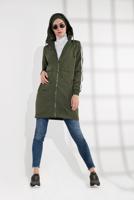 Tesettür giyim HAKİ KOLLARI ŞERİT DETAYLI KAPÜŞONLU TRENÇKOT 3608 