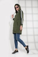 Tesettür giyim HAKİ KOLLARI ŞERİT DETAYLI KAPÜŞONLU TRENÇKOT 3608 