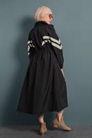 Hijab clothing BLACK SMOCKED-WAIST TRENCH-COAT 4000