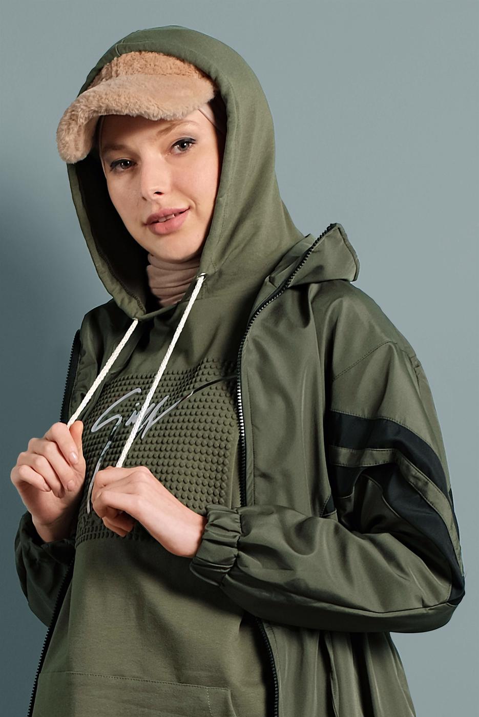 Vêtements hijab KAKI TRENCH-COAT TAILLE À SMOCKS 4000