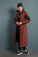 Vêtements hijab BRUN TRENCH-COAT TAILLE À SMOCKS 4000