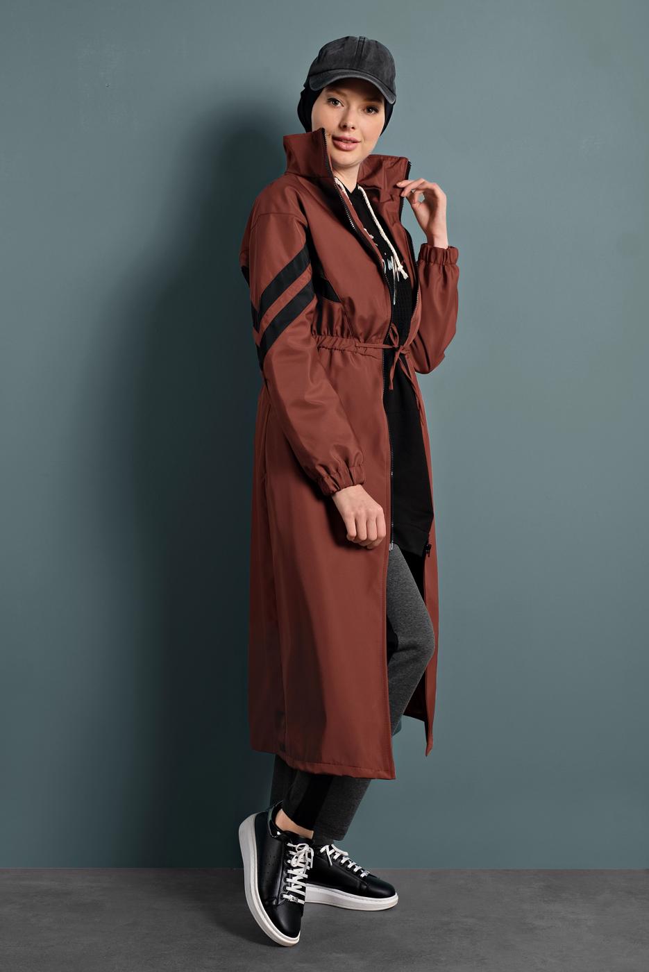 Vêtements hijab BRUN TRENCH-COAT TAILLE À SMOCKS 4000