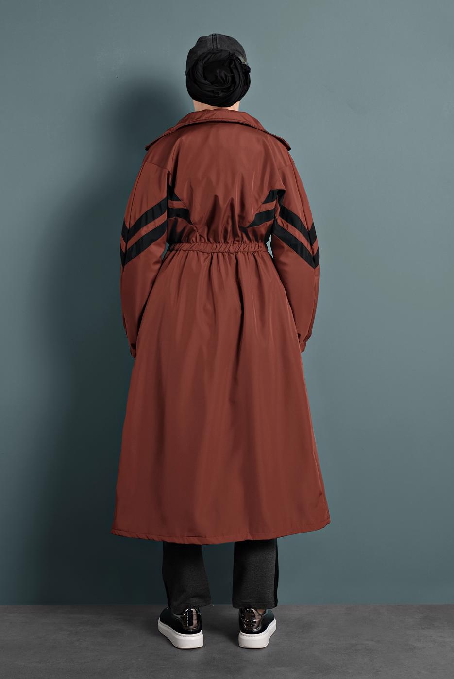 Vêtements hijab BRUN TRENCH-COAT TAILLE À SMOCKS 4000