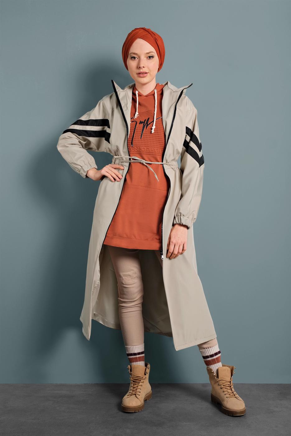 Vêtements hijab BEIGE TRENCH-COAT TAILLE À SMOCKS 4000