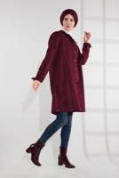 Tesettür giyim BORDO KUŞGÖZÜ DÜĞMELİ FİTİLLİ KADİFE TRENÇKOT 4004 