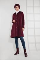 Tesettür giyim BORDO KUŞGÖZÜ DÜĞMELİ FİTİLLİ KADİFE TRENÇKOT 4004 
