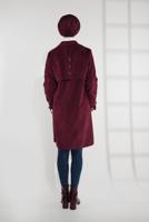 Tesettür giyim BORDO KUŞGÖZÜ DÜĞMELİ FİTİLLİ KADİFE TRENÇKOT 4004 