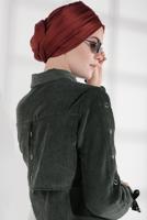 Tesettür giyim HAKİ KUŞGÖZÜ DÜĞMELİ FİTİLLİ KADİFE TRENÇKOT 4004 