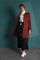Hijab clothing BROWN GROMMET DETAILED CORDUROY TRENCH-COAT 4004 