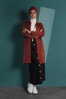 Hijab clothing BROWN GROMMET DETAILED CORDUROY TRENCH-COAT 4004 