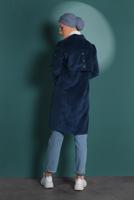 Tesettür giyim MAVİ KUŞGÖZÜ DÜĞMELİ FİTİLLİ KADİFE TRENÇKOT 4004 