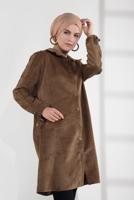 Tesettür giyim TABA KUŞGÖZÜ DÜĞMELİ FİTİLLİ KADİFE TRENÇKOT 4004 