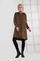 Tesettür giyim TABA KUŞGÖZÜ DÜĞMELİ FİTİLLİ KADİFE TRENÇKOT 4004 