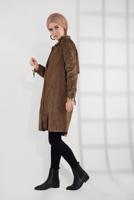 Tesettür giyim TABA KUŞGÖZÜ DÜĞMELİ FİTİLLİ KADİFE TRENÇKOT 4004 