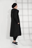 Tesettür giyim SİYAH BELDEN BAĞCIKLI KAPÜŞONLU FERMUARLI TRENÇKOT 4205