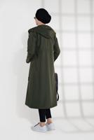 Tesettür giyim HAKİ BELDEN BAĞCIKLI KAPÜŞONLU FERMUARLI TRENÇKOT 4205