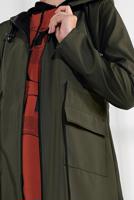 Tesettür giyim HAKİ BELDEN BAĞCIKLI KAPÜŞONLU FERMUARLI TRENÇKOT 4205