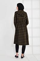Tesettür giyim SİYAH BELİ BAĞCIKLI KAPÜŞONLU ÖRME EKOSE TRENÇKOT 4355 