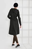 Tesettür giyim SİYAH BELİ BAĞCIKLI KAPÜŞONLU ÖRME EKOSE TRENÇKOT 4355 