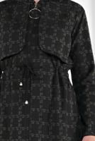 Tesettür giyim SİYAH BELİ BAĞCIKLI KAPÜŞONLU ÖRME EKOSE TRENÇKOT 4355 