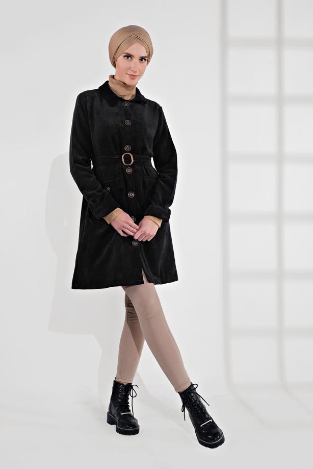Hijab clothing  BELTED CORDUROY TRENCH-COAT 7241  - TRENDTESETTÜR