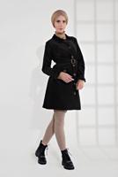 Hijab clothing BLACK BELTED CORDUROY TRENCH-COAT 7241 