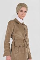 Hijab clothing BROWN BELTED CORDUROY TRENCH-COAT 7241 
