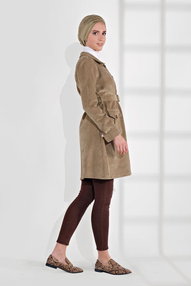 Hijab clothing  BELTED CORDUROY TRENCH-COAT 7241  - TRENDTESETTÜR