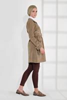 Hijab clothing BROWN BELTED CORDUROY TRENCH-COAT 7241 