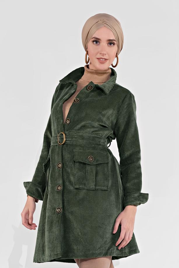 Hijab clothing  BELTED CORDUROY TRENCH-COAT 7241  - TRENDTESETTÜR