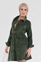 Hijab clothing KHAKI BELTED CORDUROY TRENCH-COAT 7241 