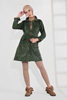 Hijab clothing KHAKI BELTED CORDUROY TRENCH-COAT 7241 