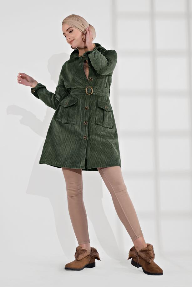 Hijab clothing  BELTED CORDUROY TRENCH-COAT 7241  - TRENDTESETTÜR