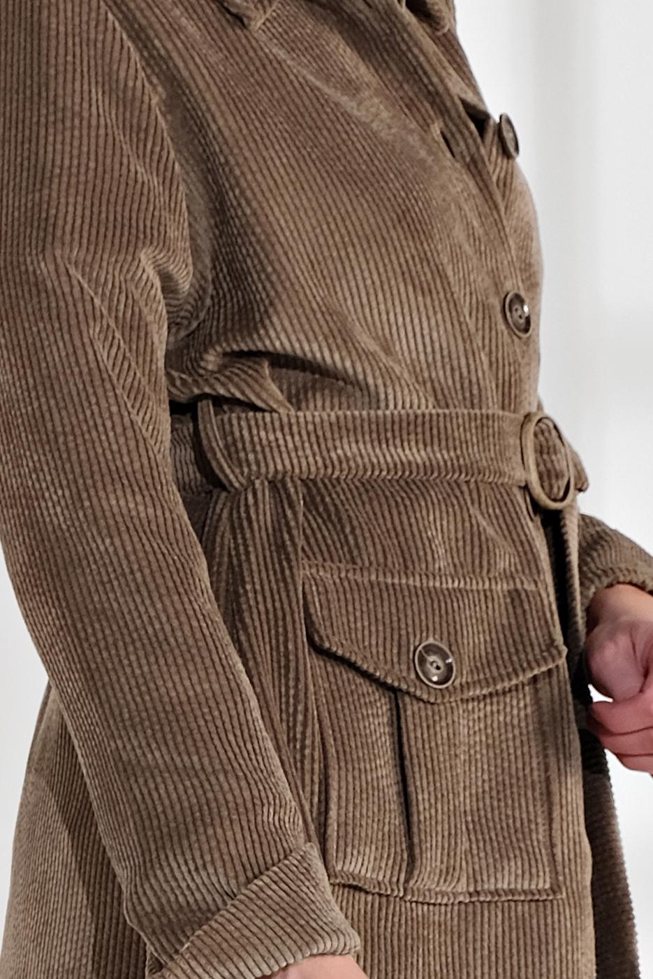 Hijab clothing BROWN BELTED CORDUROY TRENCH-COAT 7241 