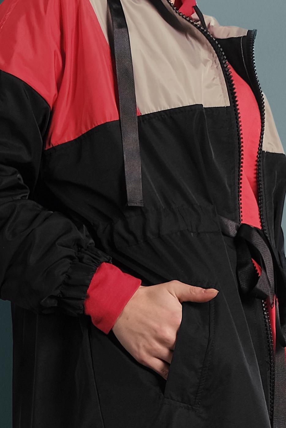 Tesettür giyim SİYAH BELİ BÜZGÜLÜ TRENÇKOT 9520