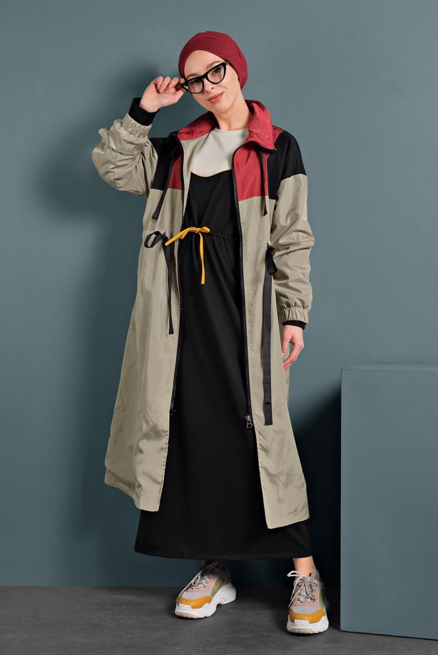 Vêtements hijab  SMOCKED-WAIST TRENCH-COAT 9520 - TRENDTESETTÜR