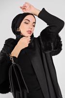 Tesettür giyim SİYAH KÜRK DETAYLI PANÇO 6330-1