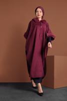 Tesettür giyim BORDO LİKRALI SÜET PANÇO 6330